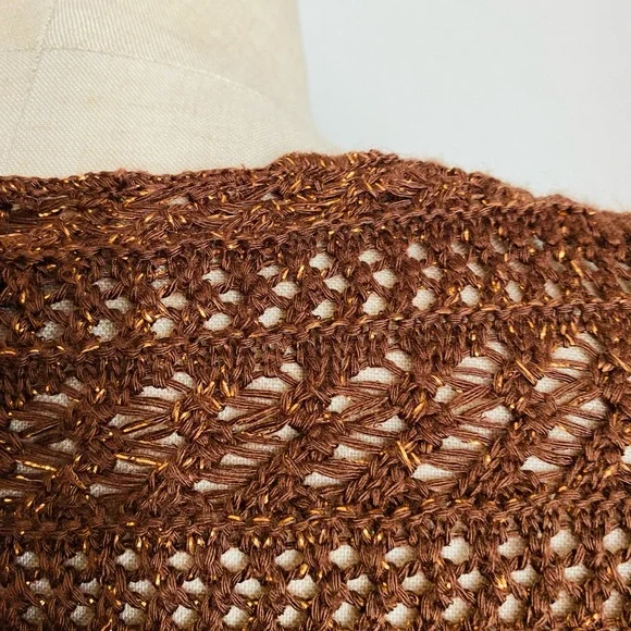 Tie-Front Sweater-Knit Bolero Top Y2K 90s Brown Metallic - Picture 5 of 11